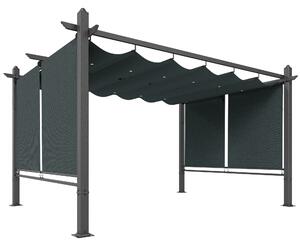 Outsunny 4 x 3 m Garden Pergola with Retractable Roof Canopy and Roll-Up Sides, Outdoor Gazebo Pergola Kit, Dark Grey