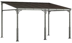 Outsunny 4 x 3 m Metal Lean-to Pergola, Wall-Mounted Garden Pergola with Polycarbonate Roof and Metal-Aluminium Frame, Heavy Duty Hardtop Gazebo for Outdoor Patios, BBQ, Brown