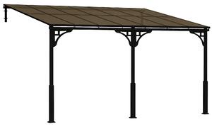 Outsunny 4 x 3 m Metal Lean-to Pergola, Wall-Mounted Garden Pergola with Polycarbonate Roof and Metal-Aluminium Frame, Heavy Duty Hardtop Gazebo for Outdoor Patios, BBQ, Brown