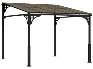 Outsunny 3 x 2.87 m Metal Lean-to Pergola, Wall-Mounted Hardtop Garden Pergola with Polycarbonate Roof and Metal-Aluminium Frame
