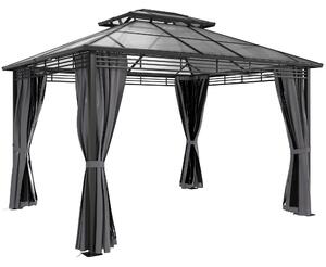 Outsunny 3 x 3.6 m Outdoor Hardtop Gazebo Canopy with 2-Tier Roof, Permanent Pavilion Garden Metal Gazebo with Sides, Dark Grey
