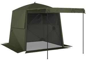 Outsunny Pop Up Gazebo Waterproof Instant Shelter with Awning Mesh Windows for Camping Patio 2 x 2 m, Army Green