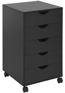 HOMCOM 5 Drawer Mobile Filing Cabinet, Vertical File Cabinet, Modern Rolling Printer Stand for Home Office, Black