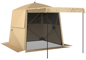 Outsunny Pop Up Gazebo Waterproof Instant Shelter with Awning Mesh Windows for Camping Patio 2 x 2 m, Khaki