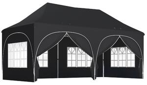 Outsunny 3 x 6m Pop Up Gazebo Shelter with Sides, 6 Sandbags, Peak Top Garden Party Tent Marquee with Carry Bag, Black
