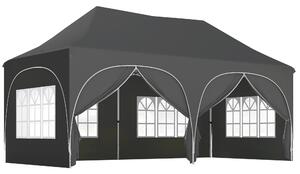 Outsunny 3 x 6m Pop Up Gazebo Shelter with Sides, 6 Sandbags, Peak Top Garden Party Tent Marquee with Carry Bag, Dark Grey