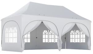 Outsunny 3 x 6m Pop Up Gazebo Shelter with Sides, 6 Sandbags, Peak Top Garden Party Tent Marquee with Carry Bag, Light Grey/White