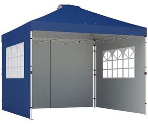Outsunny Pop Up Canopy Waterproof Height Adjustable Gazebo with 3 Sidewalls Wheeled Bag for Parties 3 x 3 m Dark Blue