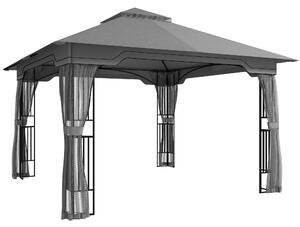 Outsunny 3.3 x 3.3 m Outdoor Garden Gazebo with Post Shelves, UPF50+ Patio Permanent Pavilion with Hook, Dark Grey