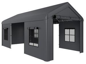 Outsunny 3 x 6 m Heavy Duty Carport, Portable Garage Car Canopy Tent with Galvanised Frame, Doors, Windows, Dark Grey