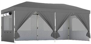 Outsunny 3 x 6 m Pop Up Canopy with UV50+ Protection Garden Gazebo with 6 Sidewalls, Dark Grey