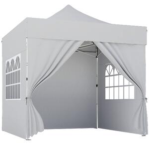 Outsunny 3 x 3 m Pop Up Gazebo with Sidewalls, UPF50+ Heavy Duty Garden Party Tent Marquee with Wheeled Carry Bag, Silver Grey