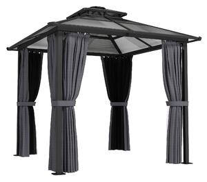 Outsunny 2.5 x 2.5 m Hardtop Gazebo Canopy with Double PC Roof, Drainage Gutters, Garden Gazebo Permanent Pavilion, Dark Grey