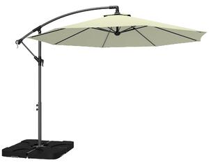 Outsunny 3m Overhanging Parasol, with Base, Weights and Cover - Beige
