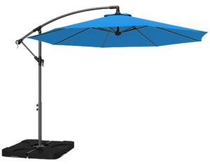 Outsunny 3m Overhanging Parasol, with Base, Weights and Cover - Blue