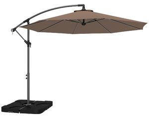 Outsunny 3m Overhanging Parasol, with Base, Weights and Cover - Coffee