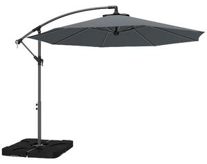 Outsunny 3m Overhanging Parasol, with Base, Weights and Cover - Dark Grey