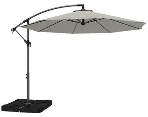 Outsunny 3m Overhanging Parasol, with Base, Weights and Cover - Light Grey