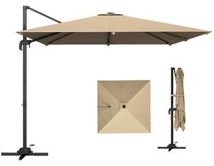 Outsunny 3 x 3 m Cantilever Parasol, Square Patio Umbrella with Crank Handle, Cross Base, Tilt, 360° Rotation, Khaki
