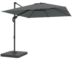 Outsunny 2.4 x 2.4m Cantilever Parasol with Umbrella Weights, UPF50+ Offset Outdoor Umbrella w/ Easy Tilt Adjustment, Dark Grey