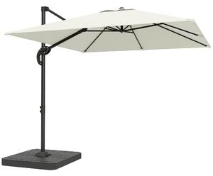 Outsunny 2.4 x 2.4m Cantilever Parasol with Umbrella Weights, UPF50+ Offset Outdoor Umbrella w/ Easy Tilt Adjustment, Cream White
