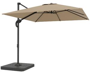 Outsunny 2.4 x 2.4 m Cantilever Parasol with Umbrella Weights, UPF50+ Offset Outdoor Umbrella w/ Easy Tilt Adjustment, Khaki