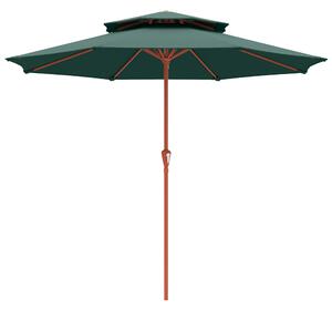 Outsunny 2.7 m Garden Parasol with Double Top Outdoor Market Table Umbrella with Crank System, Green
