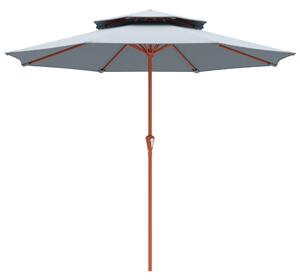 Outsunny 2.7 m Garden Parasol with Double Top Outdoor Market Table Umbrella with Crank System, Light Grey