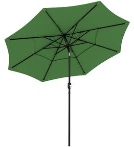 Outsunny Garden Parasol, Parasol Umbrella with 3-tier Roof, Crank Handle, Tilt Function, Polyester Canopy, Green