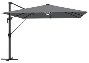 Outsunny 3 x 3 m Garden Cantilever Parasol with Light, Cover, Overhanging Umbrella w/ Wind Protection, 360° Rotation, Light Grey