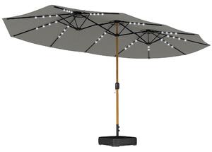 Outsunny Double Sided Garden Parasol with Base Included & 48 Solar LED Lights Patio Umbrella Crank Handle 4.6m Light Grey