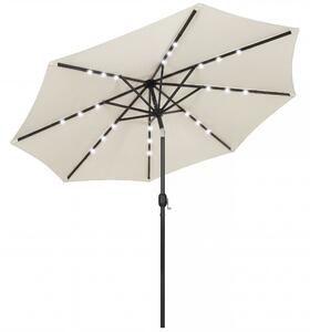 Outsunny 2.6 m Garden Parasol Umbrella with LED Solar Light, Parasol Cover, Outdoor Market Patio Umbrella, Cream White