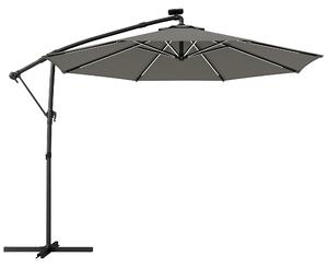 Outsunny 3 m Garden Cantilever Parasol with LED Solar Light, Round Overhanging Umbrella with 360° Rotation, Cover, Grey