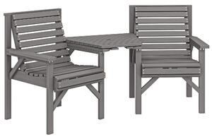 Outsunny Wooden Garden Bistro Set, 2 Seater Wooden Outdoor Table and Chairs with Parasol Hole for Patio, Light Grey