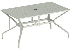 Outsunny Rectangle Garden Table with Parasol Hole, Outdoor Dining Table for 6, Patio Table for Balcony, 150cm x 90cm, Light Grey