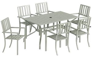 Outsunny 7 Pieces Garden Table and Chairs, 6 Seater Outdoor Table and Chairs with Umbrella Hole, for Garden, Light Grey