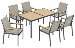Outsunny Seven-Piece Metal Garden Dining Set, with Glass-Top Table - Khaki
