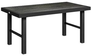 Outsunny Metal Garden Coffee Table, Outdoor Side Table with SPC Woodgrain Tabletop for Outside, 100 x 52 x 46cm, Dark Grey