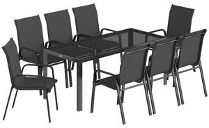 Outsunny 9 Pieces Garden Dining Set, Outdoor Table and Chairs Set for 8, Garden Furniture Set with Tempered Glass Top, Black
