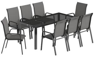 Outsunny 9 Pieces Garden Dining Set, Outdoor Table and Chairs Set for 8, Garden Furniture Set with Tempered Glass Top, Dark Grey