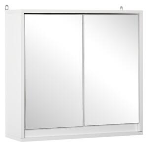 HOMCOM Bathroom Mirror Cabinet, Double Door Wall Mounted with Storage Shelf, Space-Saving Cupboard, White