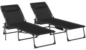 Outsunny Five-Position Reclining Sun Loungers Set of 2 - Black