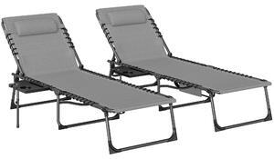 Outsunny Five-Position Reclining Sun Loungers Set of 2 - Grey