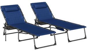 Outsunny Five-Position Reclining Sun Loungers Set of 2 - Dark Blue