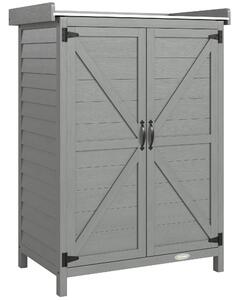 Outsunny Wooden Garden Shed, Garden Tool Storage Shed with Shelf and Side Hooks, 71.5 x 39 x 95 cm, Grey