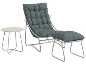 Outsunny Bistro Set for Garden, 3 Piece Outdoor Table and Chair with Footstool and Removable Cushions, Comfy Balcony Furniture