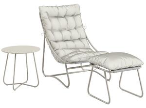 Outsunny Bistro Set for Garden, 3 Piece Outdoor Table and Chair with Footstool and Removable Cushions, Comfy Balcony Furniture