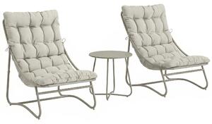 Outsunny 3 Piece Garden Bistro Set, Round Outdoor Bistro Table and Chairs Set for 2 with Texteline Seat and Cushions, Light Grey