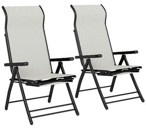 Outsunny Reclining Garden Chairs Set of 2, 5-Position Folding Sun Loungers with High Back, Retractable Footrest, Light Grey