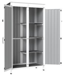 Outsunny Outdoor Storage Cabinet with Removable Shelves, Garden Tool Shed with Asphalt Roof, White and Black